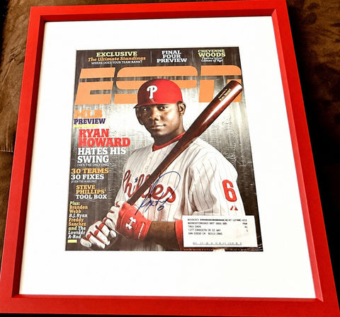 Ryan Howard autographed ESPN magazine cover in red frame, MLB memorabilia