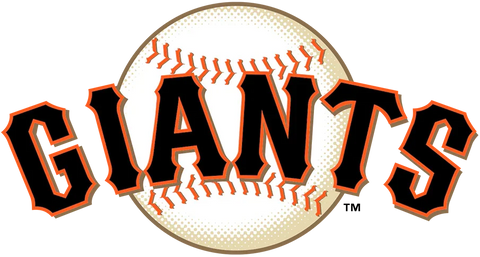 San Francisco Giants logo with black and orange text over a baseball graphic