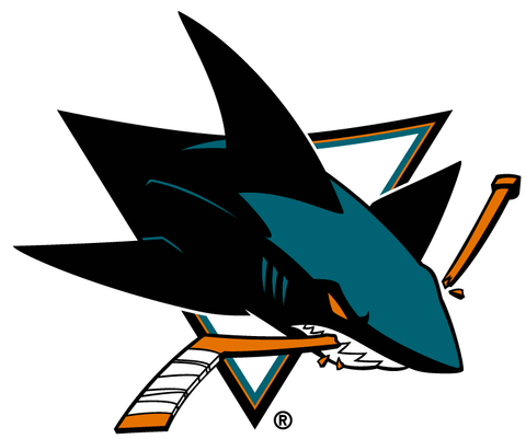 San Jose Sharks logo featuring shark biting a broken hockey stick