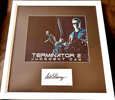 Framed Terminator 2 Judgment Day movie photo with celebrity autograph, collectible display