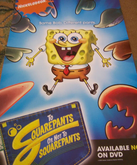SpongeBob SquarePants DVD poster with cartoon character, colorful sea-themed background, and slogan.
