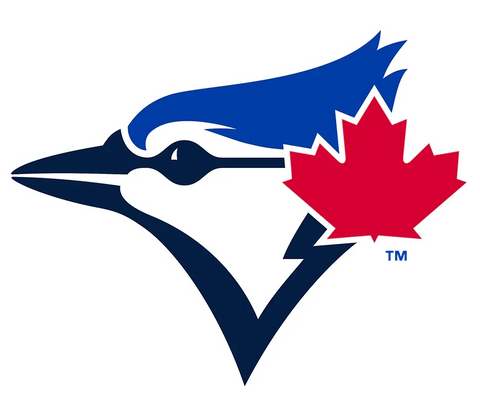 Toronto Blue Jays logo with blue jay head and red maple leaf, MLB baseball team branding