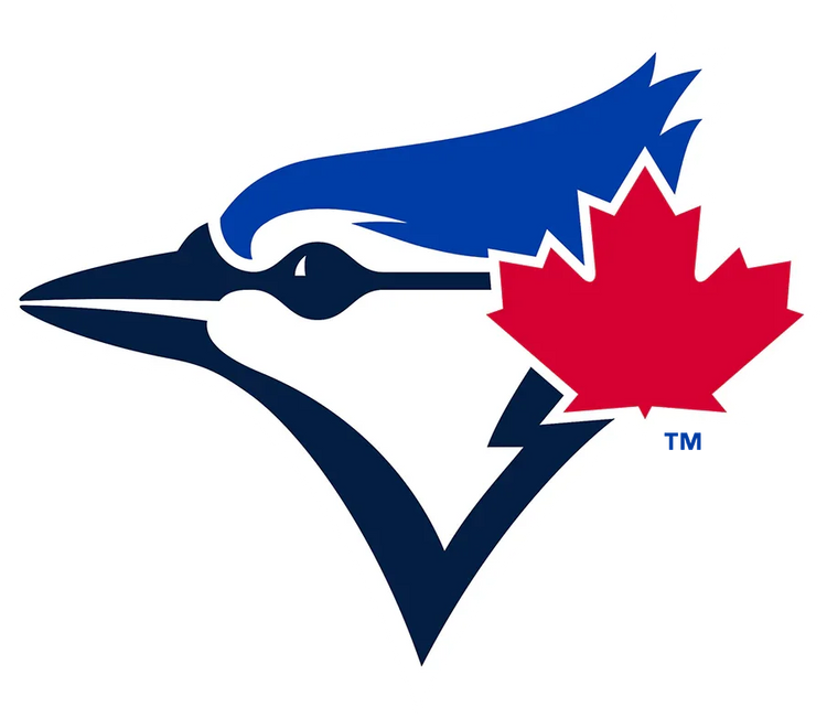 Toronto Blue Jays logo with blue jay head and red maple leaf, MLB baseball team branding