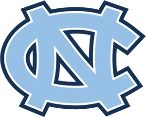 UNC Tar Heels interlocking NC logo in light blue with dark blue outline