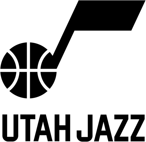 Utah Jazz logo 2023 with basketball and music note, black and white NBA team emblem