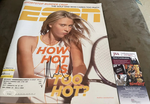 Autographed ESPN magazine cover featuring a female tennis player with JSA authentication card.