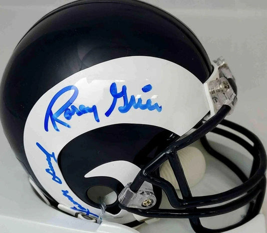 Fearsome Foursome Deacon Jones Lamar Lundy Merlin Olsen Rosey Grier autographed Rams mini helmet BAS - AutographsForSale.com