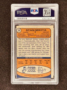 Stan Mikita signed Blackhawks 1974-75 Topps card PSA/DNA - AutographsForSale.com