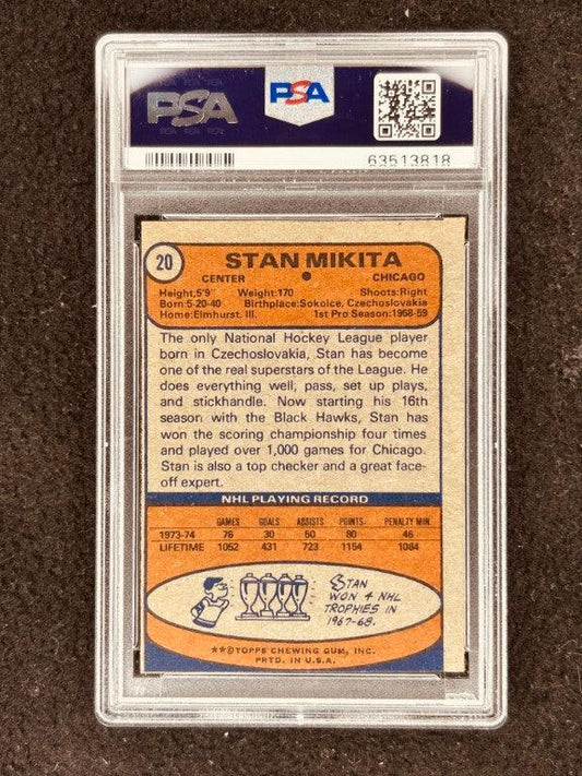 Stan Mikita signed Blackhawks 1974-75 Topps card PSA/DNA - AutographsForSale.com
