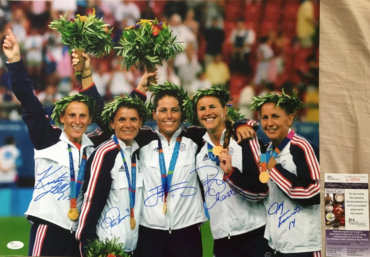 Mia Hamm Brandi Chastain Joy Fawcett Julie Foudy Kristine Lilly signed 2004 US Olympic 16x20 poster or photo JSA - AutographsForSale.com