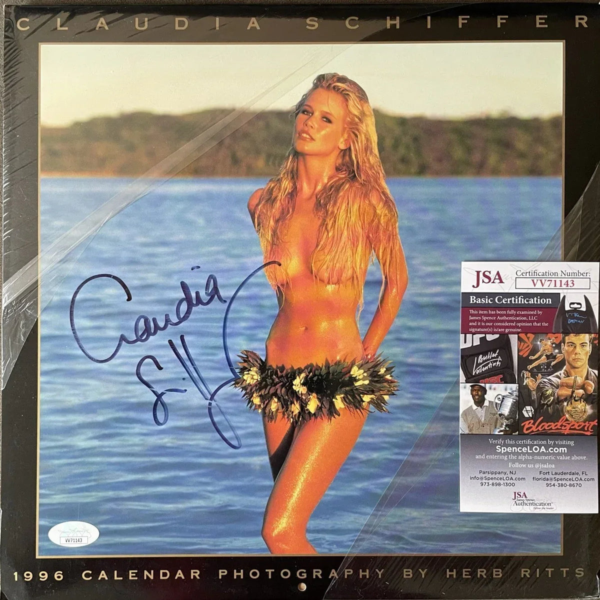 Claudia Schiffer signed 1996 Herb Ritts swimsuit calendar JSA - AutographsForSale.com