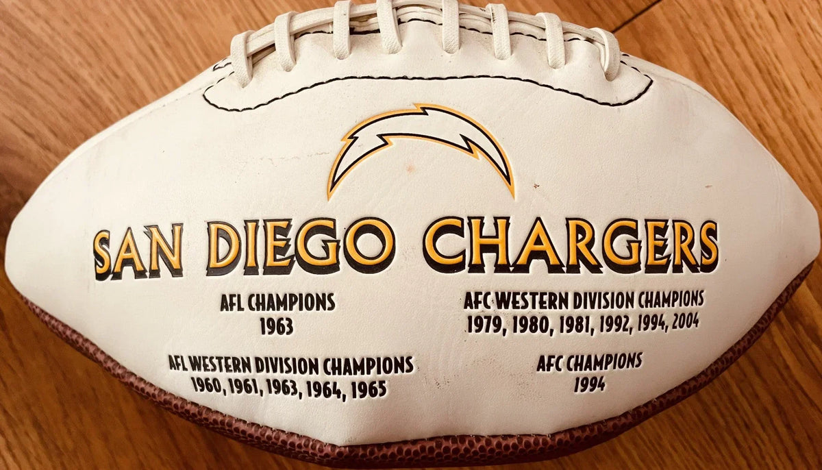 Donnie Edwards signed SD Chargers embroidered logo football - AutographsForSale.com