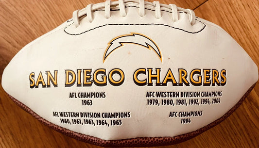Donnie Edwards signed SD Chargers embroidered logo football - AutographsForSale.com