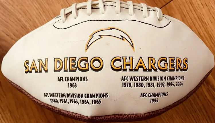 Donnie Edwards signed SD Chargers embroidered logo football - AutographsForSale.com
