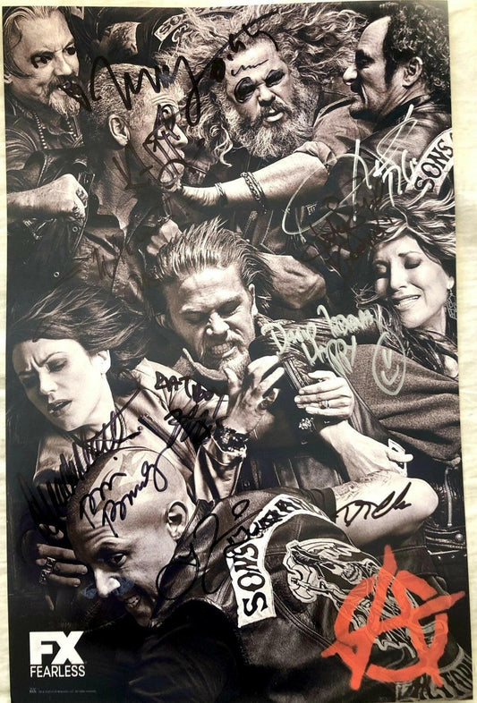 Sons of Anarchy cast signed 2014 SDCC poster Kim Coates Katey Sagal Kurt Sutter JSA - AutographsForSale.com
