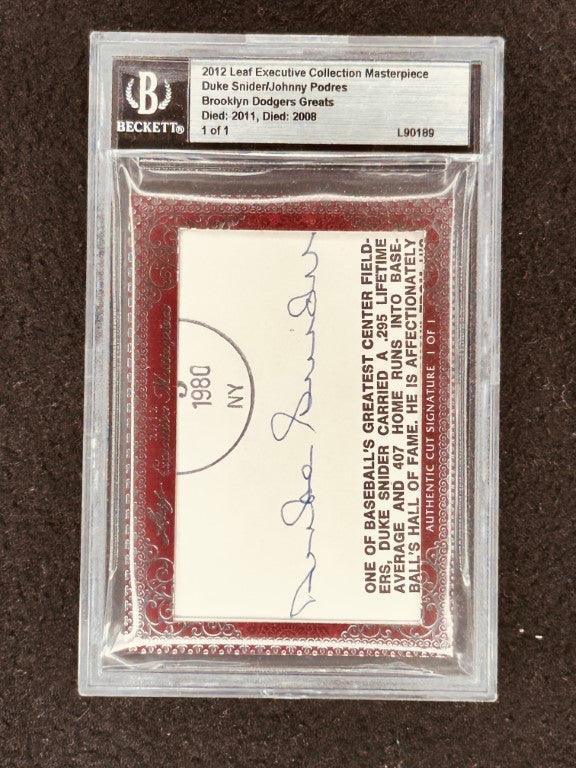 Duke Snider & Johnny Podres 2012 Leaf Masterpiece Cut Signature certified signed card 1/1 JSA Dodgers - AutographsForSale.com
