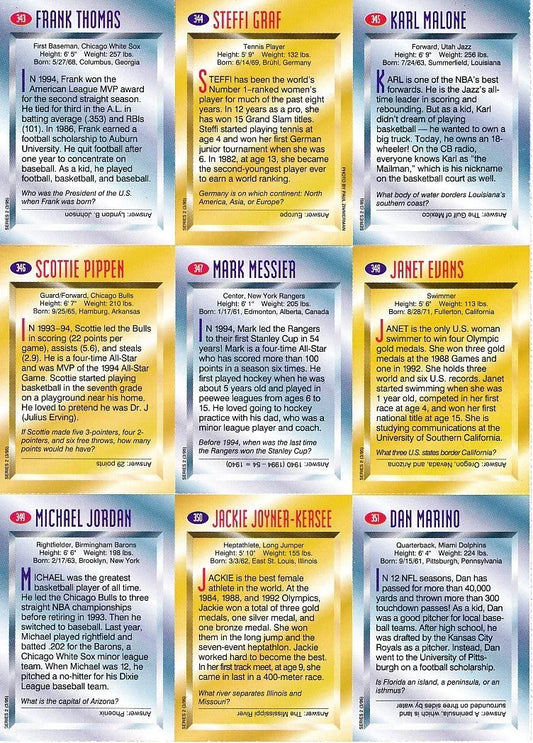 Autographed 1996 SI for Kids card sheet Michael Jordan Steffi Graf Dan Marino Mark Messier Scottie Pippen JSA - AutographsForSale.com