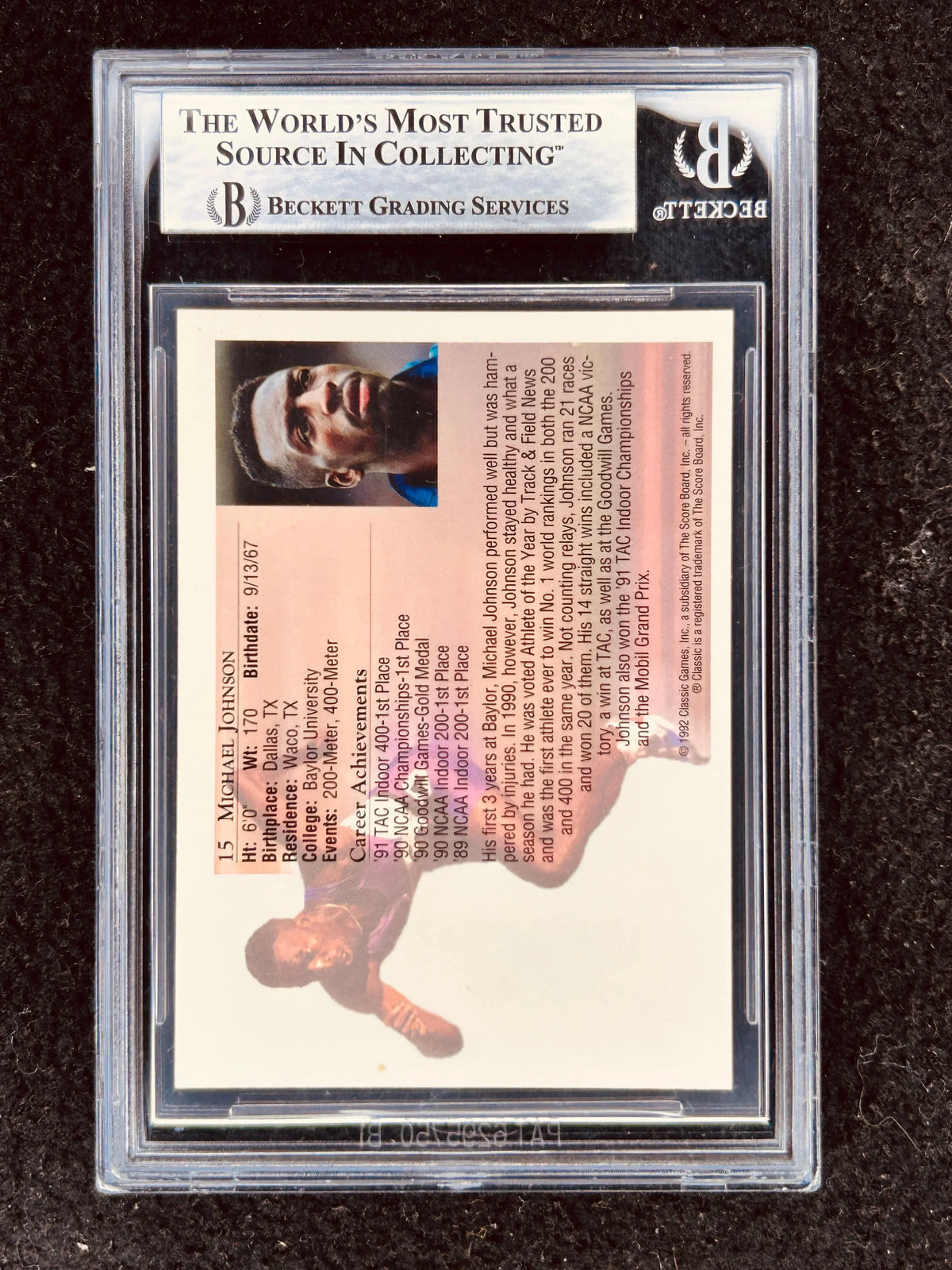 Michael Johnson autographed 1992 Classic World Class Athletes card BAS - AutographsForSale.com