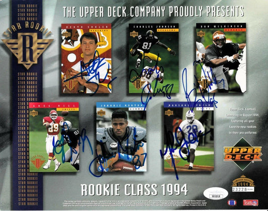 1994 NFL Rookies autographed Upper Deck card sheet Marshall Faulk Charles Johnson Johnnie Morton Dan Wilkinson JSA - AutographsForSale.com
