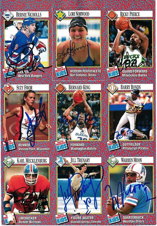 Signed 1991 SI for Kids card sheet Barry Bonds Warren Moon JSA - AutographsForSale.com