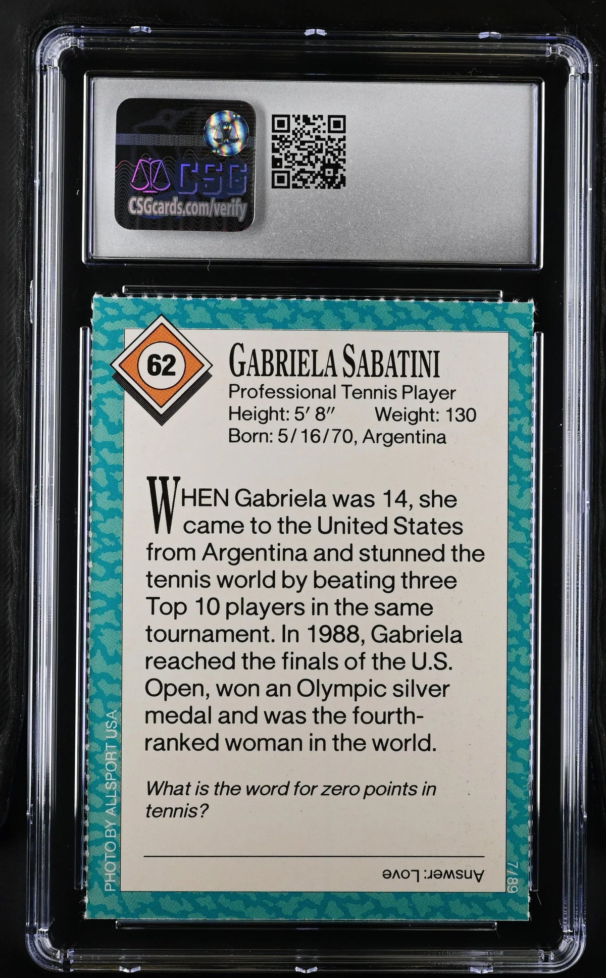 Gabriela Sabatini 1989 SI for Kids tennis card CSG grade 8 - AutographsForSale.com