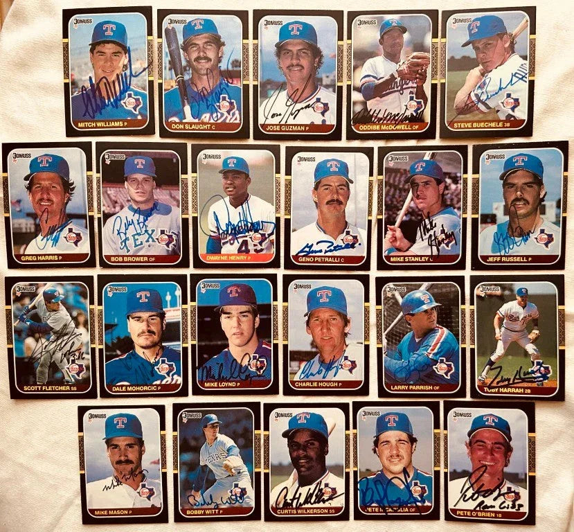 Signed 1987 Donruss Texas Rangers team set Pete Incaviglia Mitch Williams Bobby Witt RCs - AutographsForSale.com