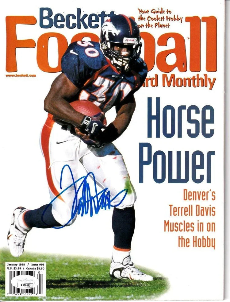 Terrell Davis signed Broncos 1998 Beckett Football magazine JSA - AutographsForSale.com