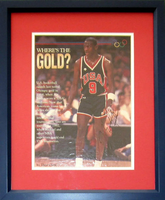 Michael Jordan signed 1984 US Olympic team magazine photo framed Rare full name signature - AutographsForSale.com