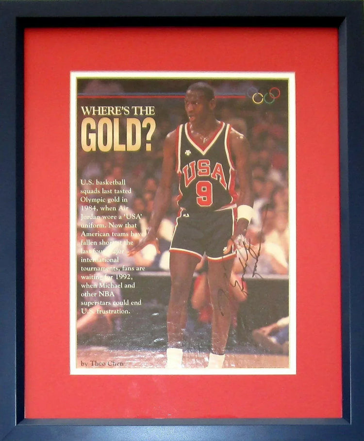 Michael Jordan signed 1984 US Olympic team magazine photo framed Rare full name signature - AutographsForSale.com