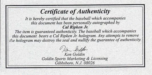 Cal Ripken signed Orioles Consecutive Game 2131 baseball IRONCLAD - AutographsForSale.com