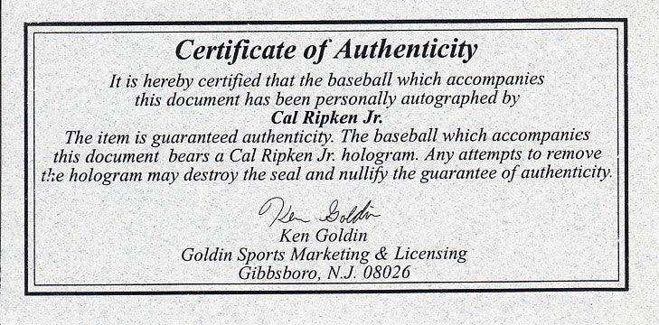 Cal Ripken signed Orioles Consecutive Game 2131 baseball IRONCLAD - AutographsForSale.com