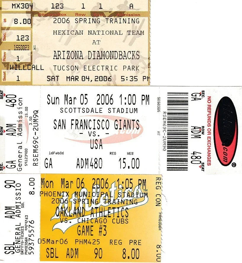 3 2006 Cactus League spring training ticket stubs Cubs Diamondbacks Giants - AutographsForSale.com