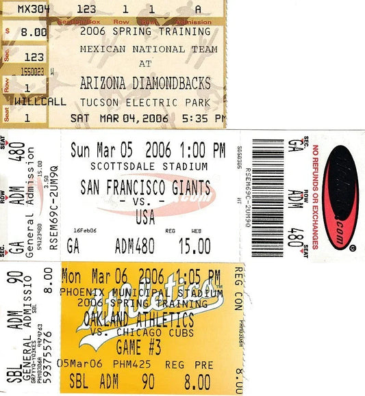 3 2006 Cactus League spring training ticket stubs Cubs Diamondbacks Giants - AutographsForSale.com