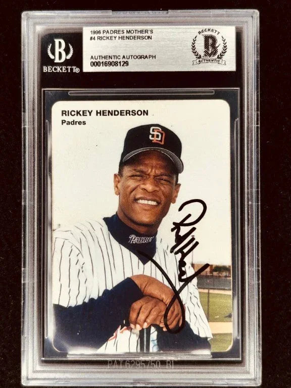 Rickey Henderson autographed San Diego Padres 1996 Mother’s Cookies card BAS - AutographsForSale.com