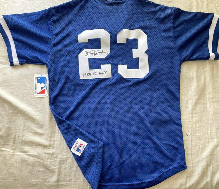 Ryne Sandberg signed Cubs Rawlings BP jersey w/ 1984 NL MVP Schwartz - AutographsForSale.com