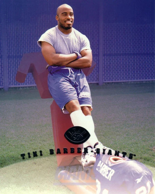 Tiki Barber New York Giants 1997 Leaf 8x10 photo card - AutographsForSale.com