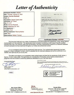 Norman Rockwell signed 1972 letter framed 8x10 self portrait print JSA - AutographsForSale.com