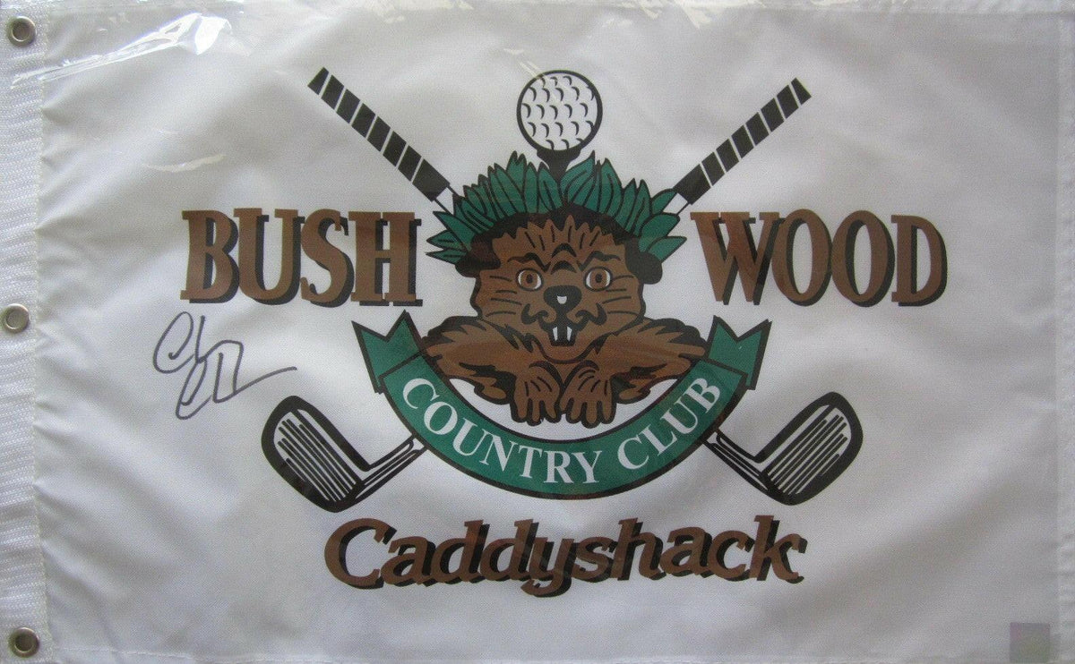 Chevy Chase signed Caddyshack Bushwood Country Club golf flag Superstar Greetings - AutographsForSale.com