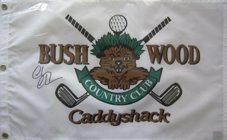 Chevy Chase signed Caddyshack Bushwood Country Club golf flag Superstar Greetings - AutographsForSale.com