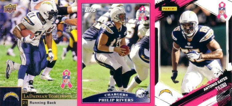 2009 SD Chargers Breast Cancer 3 card set Antonio Gates Philip Rivers LaDainian Tomlinson - AutographsForSale.com