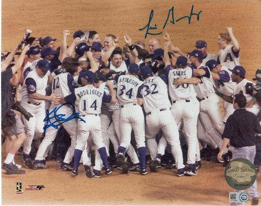 Luis Gonzalez Steve Finley signed Diamondbacks 2001 World Series celebration 8x10 photo - AutographsForSale.com