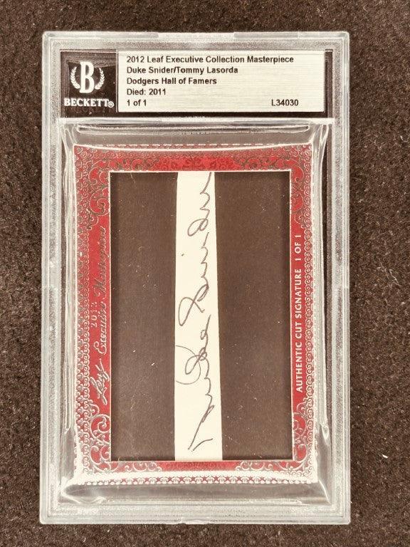 Duke Snider and Tommy Lasorda 2012 Leaf Masterpiece Cut Signature certified autograph card 1/1 JSA Dodgers - AutographsForSale.com