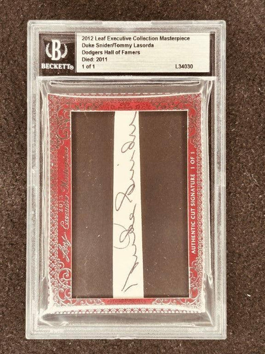 Duke Snider and Tommy Lasorda 2012 Leaf Masterpiece Cut Signature certified autograph card 1/1 JSA Dodgers - AutographsForSale.com