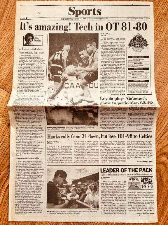 Georgia Tech Upsets Michigan St 1990 NCAA Tournament Sweet 16 Atlanta newspaper - AutographsForSale.com