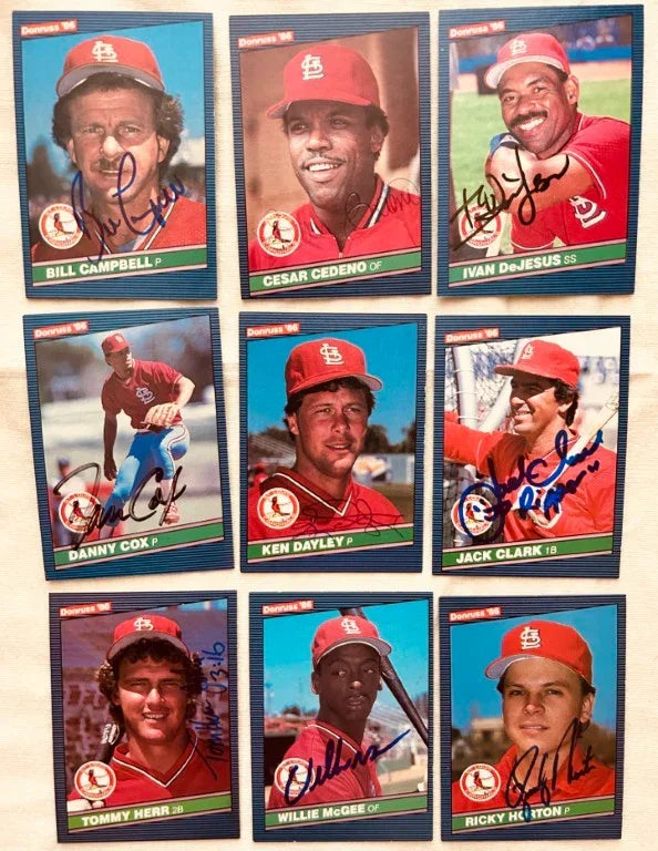 9 signed 1986 Donruss Cardinals cards Jack Clark Tommy Herr Willie McGee - AutographsForSale.com