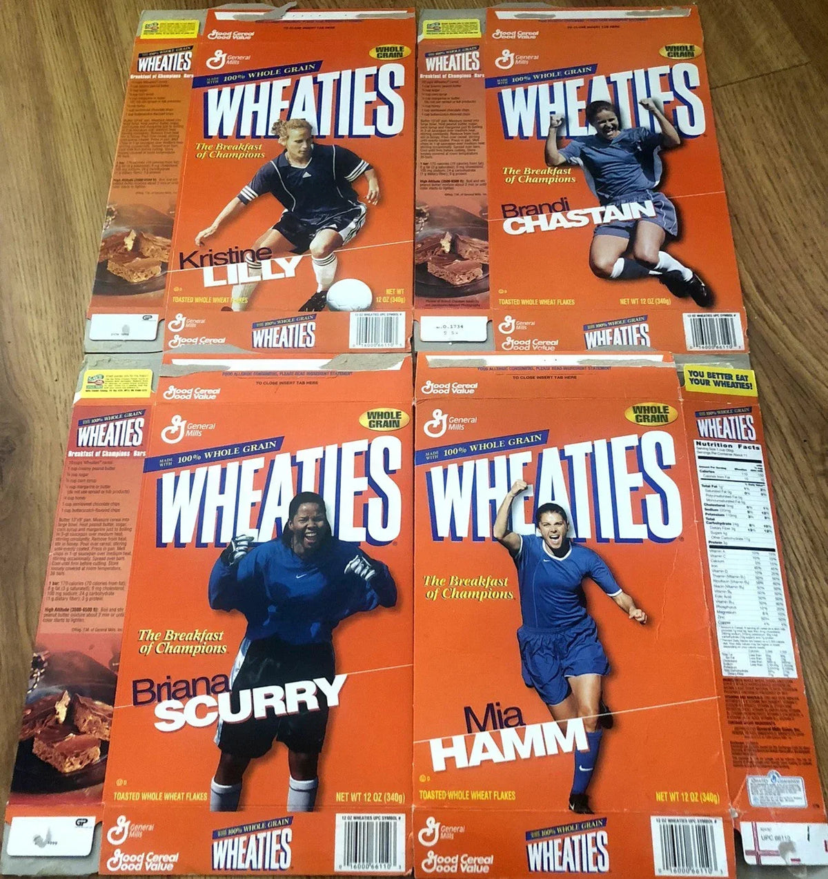 Mia Hamm Brandi Chastain Kristine Lilly Briana Scurry 1999 US Women’s World Cup Wheaties box set USWNT - AutographsForSale.com