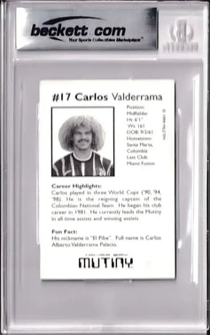 Carlos Valderrama autographed 1999 MLS Tampa Bay Mutiny Snickers card BAS - AutographsForSale.com