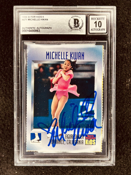 Michelle Kwan autographed 1996 Sports Illustrated for Kids Rookie Card BAS graded 10 - AutographsForSale.com