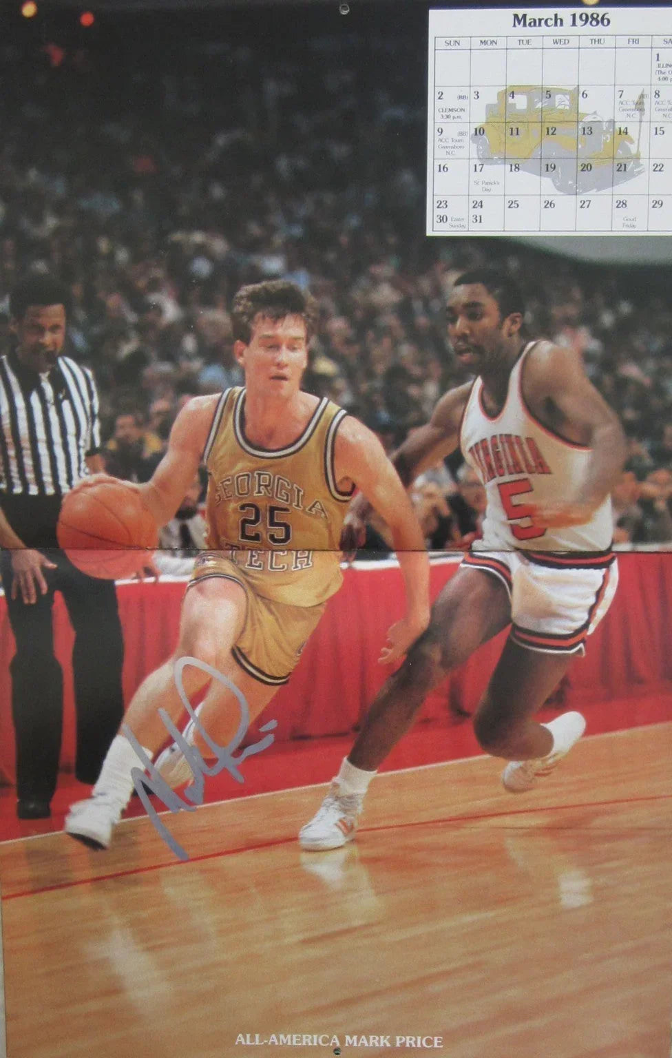 Mark Price signed Georgia Tech Yellow Jackets 1985 1986 calendar - AutographsForSale.com