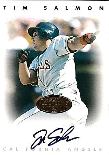 Tim Salmon certified autograph California Angels 1996 Leaf Signature GOLD card - AutographsForSale.com